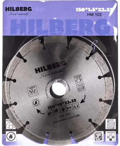 Алмазный диск по железобетону 150*22.23*10*2.3мм Hard Materials Laser Hilberg HM103 - интернет-магазин «Стронг Инструмент» город Воронеж